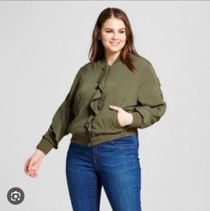 Who What Wear Olive Green Ruffled Bomber Jacket.